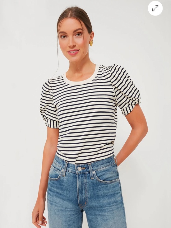 Tuckernuck Tops - XS Pomander Place Navy Striped Vesty Puff Short Sleeve Crewneck Shirt